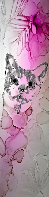 Free abstract cat art bookmarks featuring a messy face gray cat in abstract art